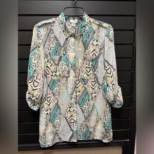 🐍 Jaclyn Smith Snakeskin & Geometric Print Blouse – Size Small